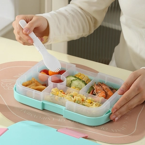 Fiambrera hermética de 5 compartimentos verde menta con cuchara y tenedor plegables