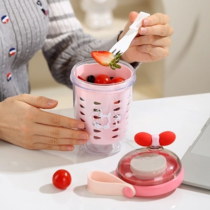 Gobelet à salade rose double couche avec passoire et motif d'écureuil mignon