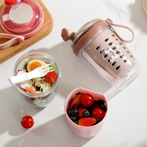 Gobelet à salade portable double couche avec passoire et fourchette pour pique-nique
