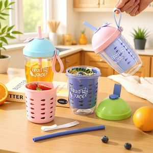 Tragbarer Salat Frühstücksbecher Mit Strohhalm Und Gabel Doppelschicht Kunststoff Frucht Abtropfbecher Outdoor Picknick Camping Wasserflasche