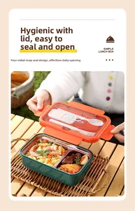 Detailed view of the 304 stainless steel lunch box with cutlery storage and sealing lid