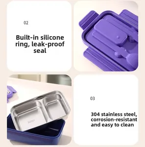 Detail view of SUS304 stainless steel interior and silicone seal ring on lunch box