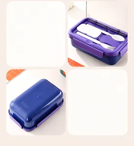 Detail of 304 stainless steel bento box with utensil storage and anti-slip base design