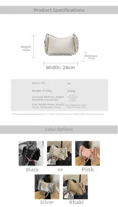 Spécifications de taille pour sac bandoulière femme chaîne 24cm avec options de couleur