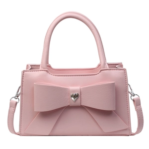 Sac à main rose avec grand nœud et cristal en forme de cœur en cuir PU à grain litchi