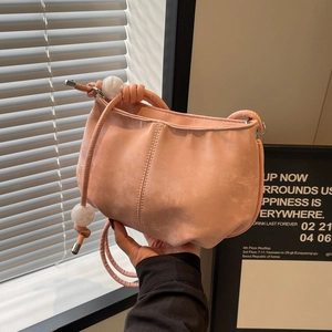 Women Fashion PU Ruched Cloud Shoulder Bag Knotted Strap Decorative Beads Mini Crossbody Purse Versatile Daily Small Bag