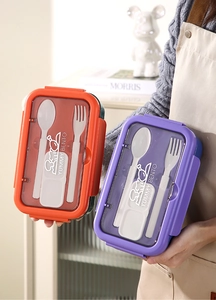 Détail de la boîte bento en acier inoxydable 304 avec couvercle et couverts intégrés