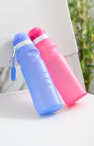 Collapsible silicone sports water bottle with metal carabiner for outdoor hiking