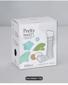 500ml silicone foldable water bottle in retail packaging with weight details