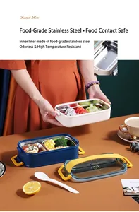 Détail de la boîte à lunch en acier inoxydable 304 avec deux compartiments et poignée