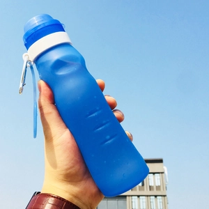 Portable Collapsible Silicone Water Bottle With Carabiner Leak Proof Foldable Travel Sports Outdoor Cycling Drinkware