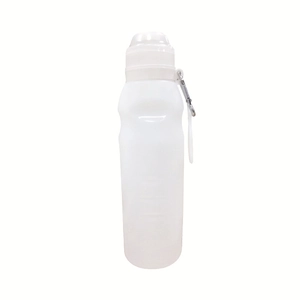 Collapsible white silicone sports water bottle with carabiner for outdoor hiking travel