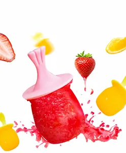 Details von DIY Tier Silikon-Eisformen mit frischem Obst und bunten Eis am Stiel