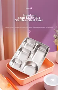 Details der 304 Edelstahl Brotdose mit orangefarbener Außenseite und Fächern