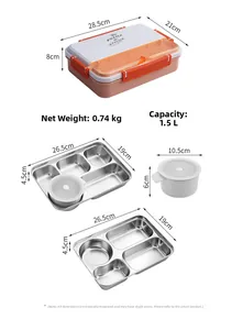 Details zur 304 Edelstahl Brotdose mit Multi-Grid-Fach und Maßen für 1,5L Fassungsvermögen