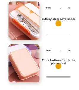 Detail der 304 Edelstahl-Lunchbox mit Besteckfach und verdicktem Boden für Stabilität