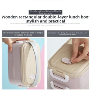 Detail view of the leak-proof seal and air vent on the wood-grain lid bento box