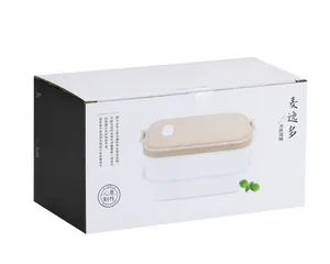 Packaging box for a 1600ml double-layer bento lunch box with wood texture lid