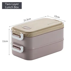 Bento box à double couche avec couvercle en bois, 21,5x12x11cm, corps de couleur lilas