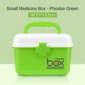 Boîte de rangement médicale verte double couche avec poignée et serrure croix, 16x21x15,5cm