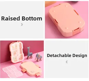 Macro shot of detachable kids bento box with 5-compartments and non-slip elevated bottom
