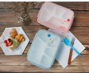 Détail du couvercle de boîte à lunch à 4 compartiments avec verrous et évent