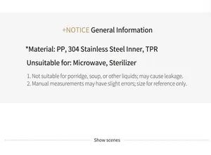 Information card showing 304 stainless steel material and microwave safety instructions
