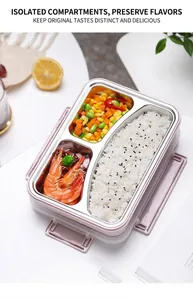 Divided stainless steel lunch box with pink shell and leak-proof lid for meals