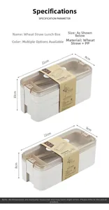 Detailed size chart showing double layer lunch box dimensions 21x9x10cm and 21x9x8cm