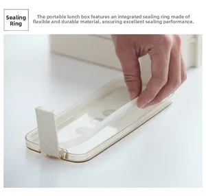 Detail of the flexible white silicone seal on a clear lunch box lid for leakproof storage