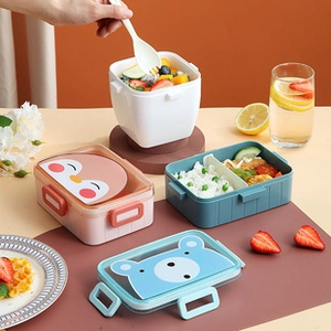 Divided 304 stainless steel baby lunch boxes with cartoon lids and locking buckles