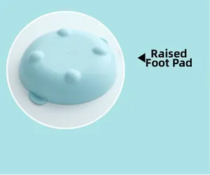 Detail view of the light blue baby plate base with raised anti-slip pads and handles