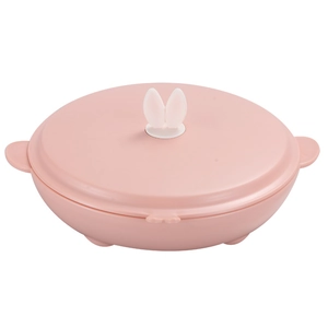 304 stainless steel divided kids dinner plate with pink rabbit ear lid for school