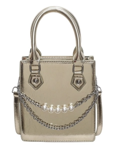 Petit sac à main doré pour femme avec chaîne à perles et bandoulière réglable chic