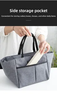 Détail du sac isotherme gris doté de poches de rangement latérales pour couverts ou tissus