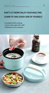 Detail of 304 stainless steel multi-layer heated lunch box with portable handle design