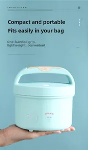 Compact mint green electric lunch box with handle and indicator light, handheld size
