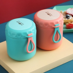 Tragbare Isolierbecher aus 304 Edelstahl für Suppe in Blau und Rosa mit Griffen