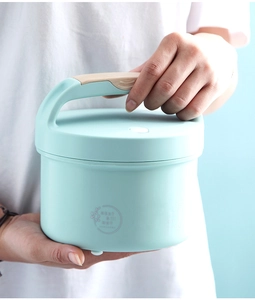 Portable mint green 304 stainless steel heated lunch box with ergonomic wood grain handle