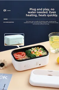 Detail of electric lunch box showing temperature dial 30-70°C and stainless steel inner