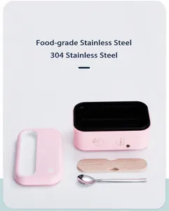 Detail of pink electric lunch box with 304 stainless steel liner and temperature control