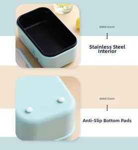 Detail zoom of the stainless steel inner liner and non-slip bottom of the electric lunch box