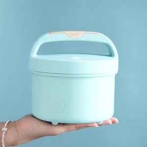 Portable 304 stainless steel electric lunch box in mint green with temperature display