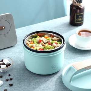 Portable 304 stainless steel electric heated lunch box with light blue finish and handle