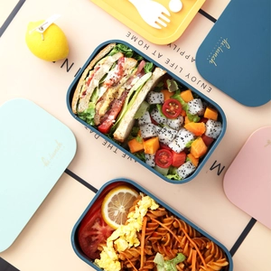 Japanese style double-layer lunch box set in multiple colors for school or office use