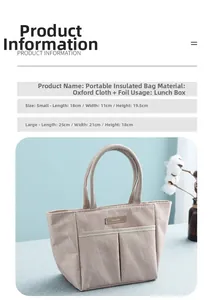Detailed size comparison and specifications for insulated oxford lunch bag with foil lining