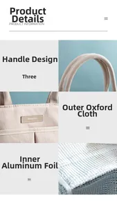 Detail view of Oxford fabric texture and thermal aluminum foil lining of the lunch bag
