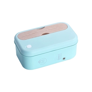 Boîte déjeuner chauffante en acier inoxydable 304 bleu clair avec couvercle en bois