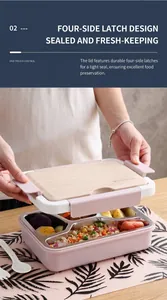 Boîte à lunch en acier inoxydable à trois compartiments avec couvercle style bois