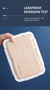 Détail de la boîte à déjeuner blanche avec couvercle en bois et joint d'étanchéité